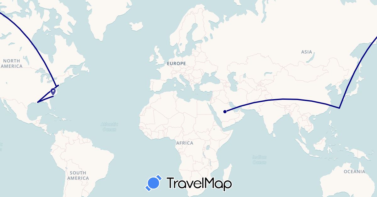 TravelMap itinerary: driving in Japan, Saudi Arabia, United States (Asia, North America)